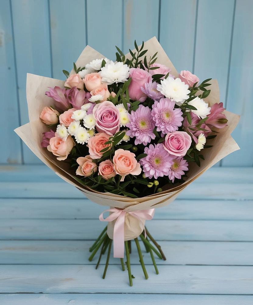 Букет цветов из: Хризантемы, Розы и Альстромерии в Михали