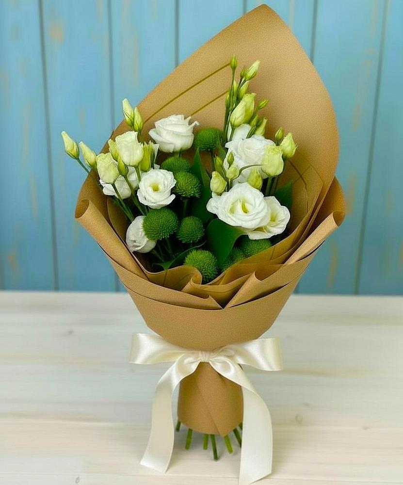 Букет цветов из: Хризантемы и Лизиантусы в Михали