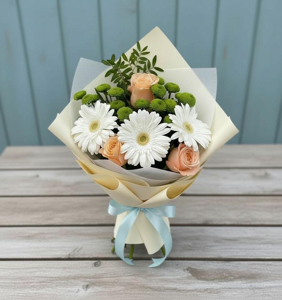 Букет цветов из: Герберы, Розы и Хризантемы в Михали