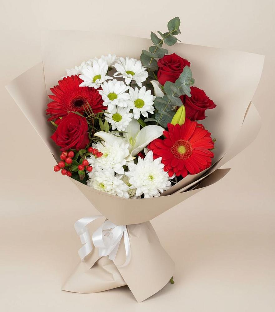 Букет цветов из: Розы, Хризантемы, Герберы и Лилии в Михали